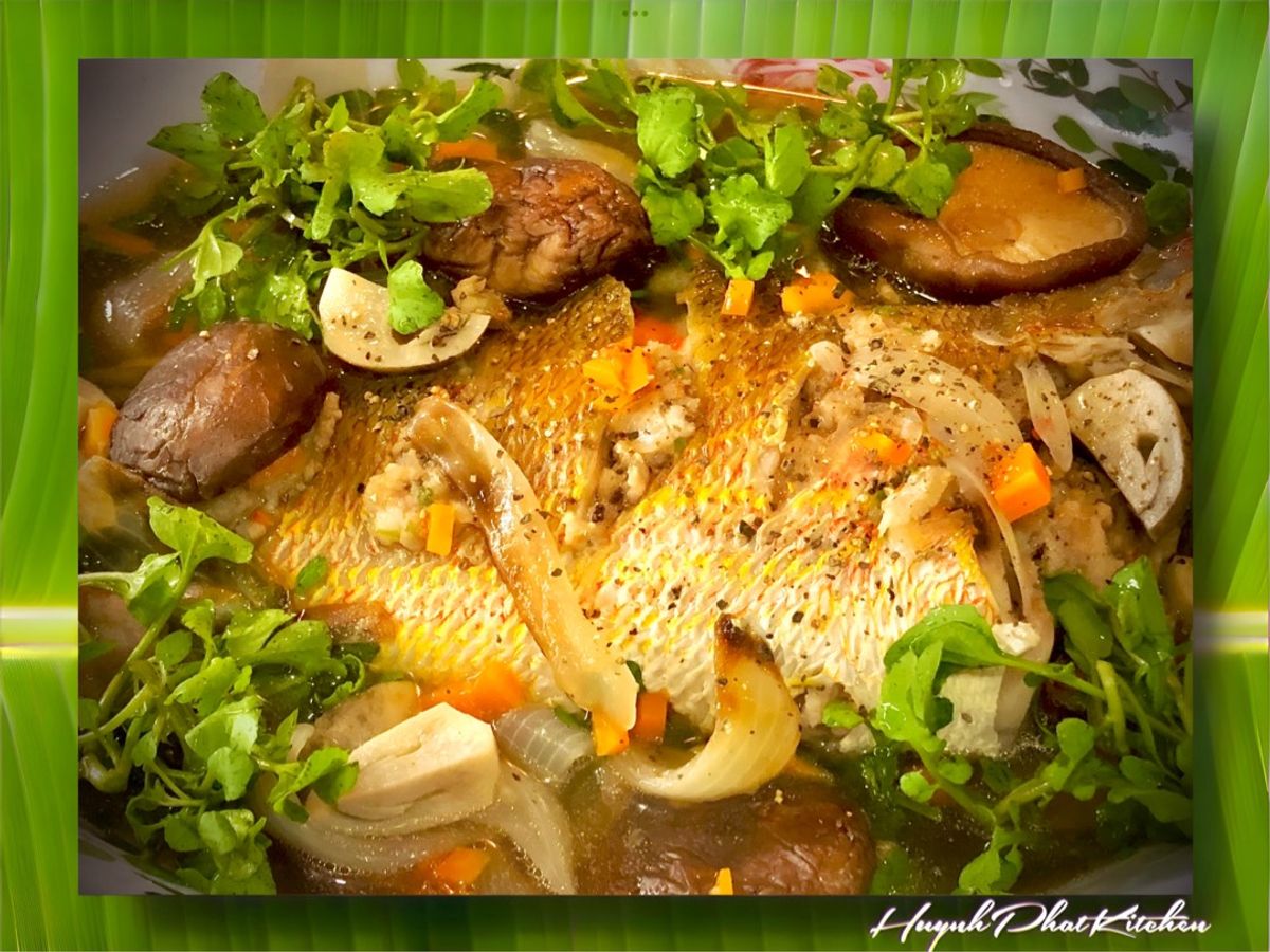 Cá Hồng Nấu Nấm Và Cải Xà Lách Xoong