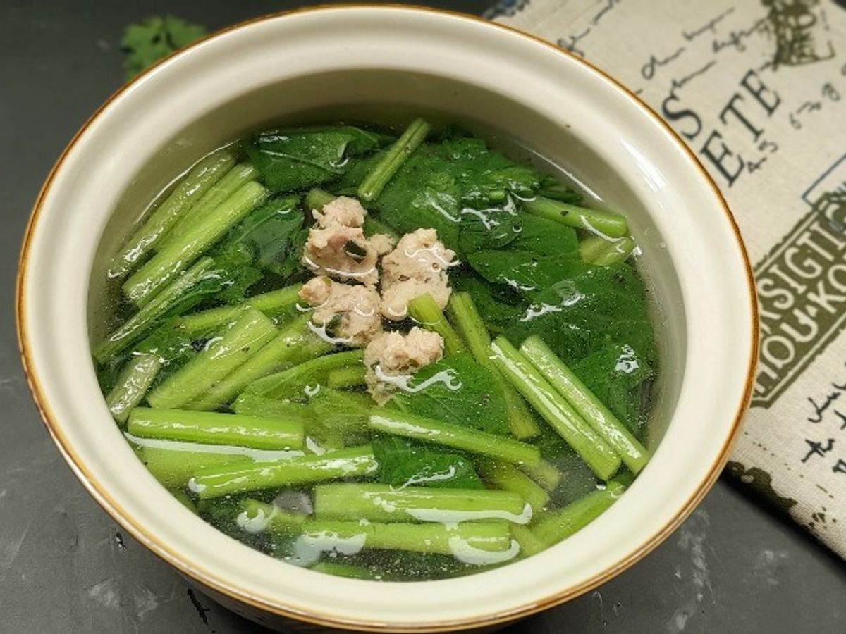 Canh cải ngọt nấu thịt xay