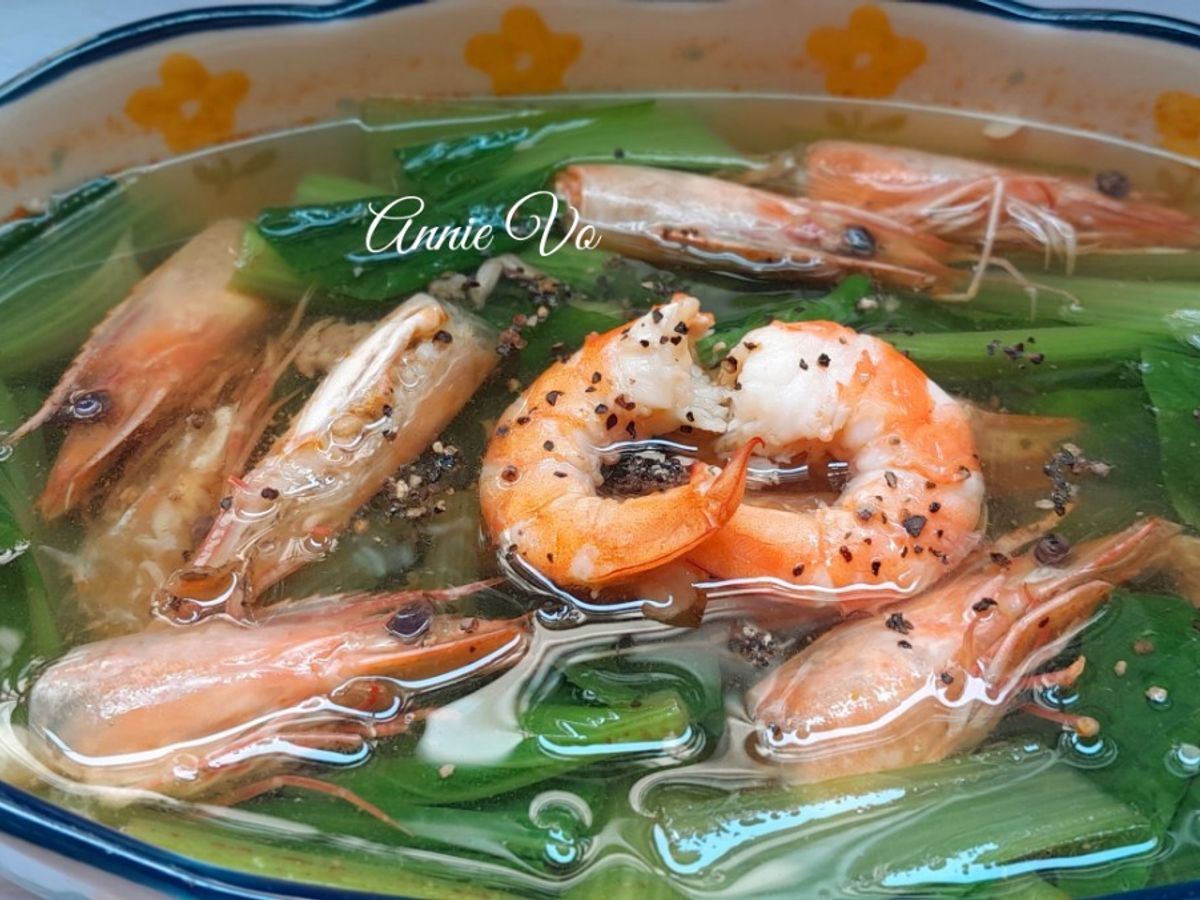 Canh cải thìa nấu tôm