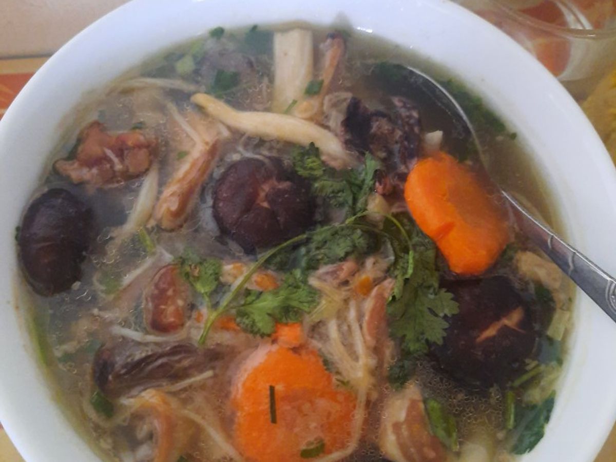 Canh tim, dạ dày nấu nấm