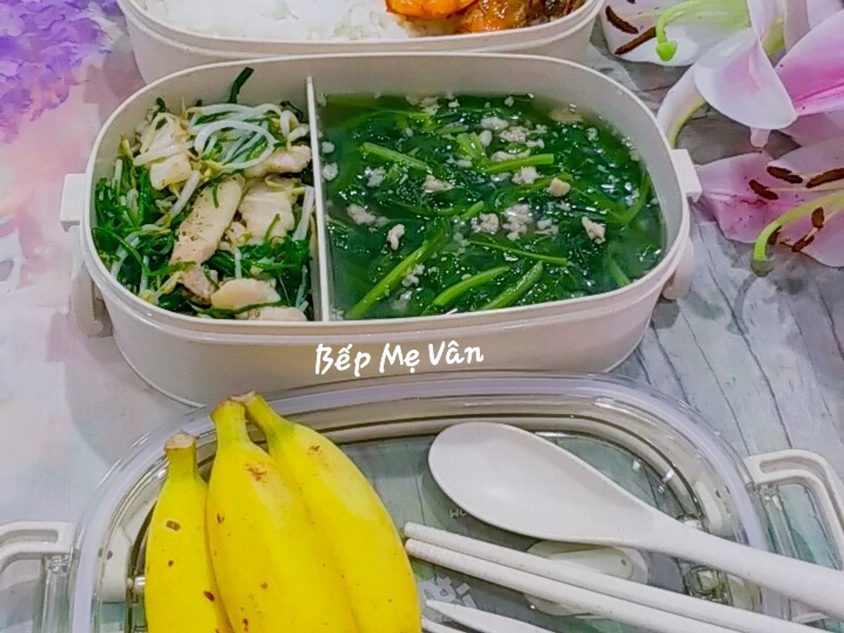 Hộp Cơm Vui Vẻ 1:(tôm sốt me - canh cải ngọt thịt bằm...)