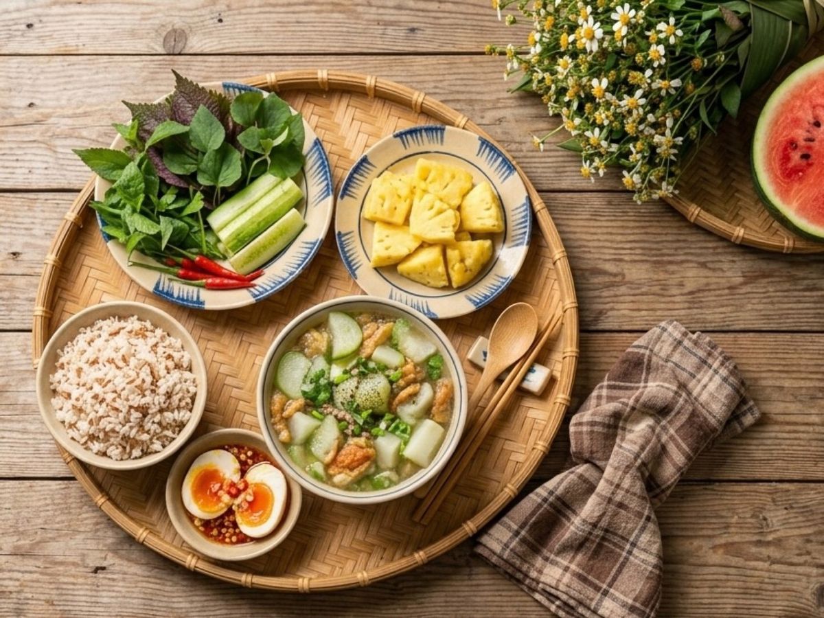 Canh Mướp Da Gà & Trứng Dằm Mắm Rau Sống - Bữa Cơm 10 Phút