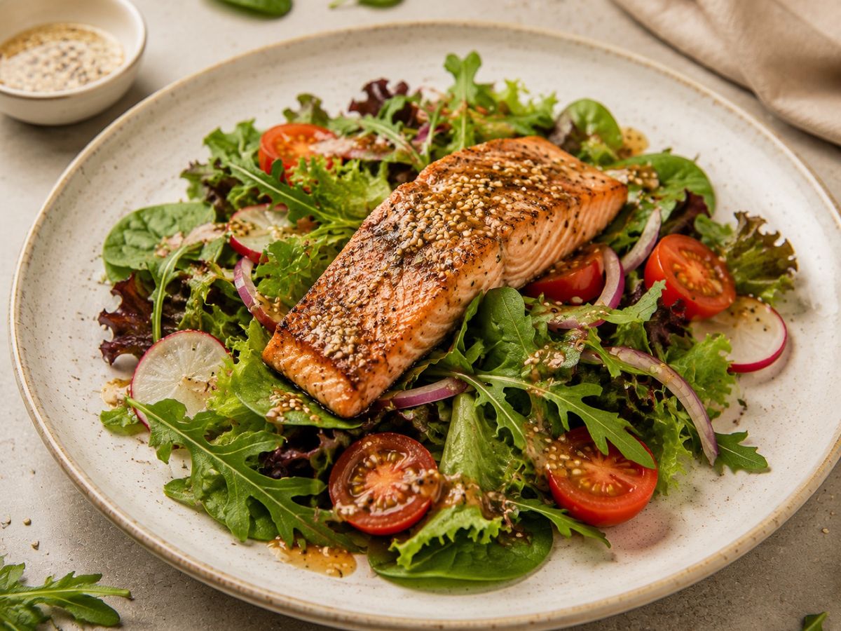 Salad cá hồi áp chảo